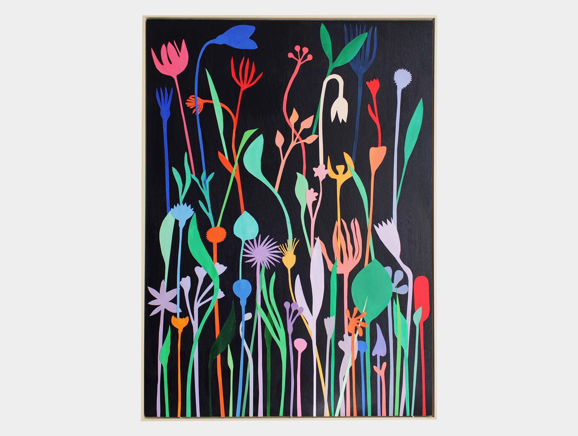 Schilderij, wilde bloemen zwart