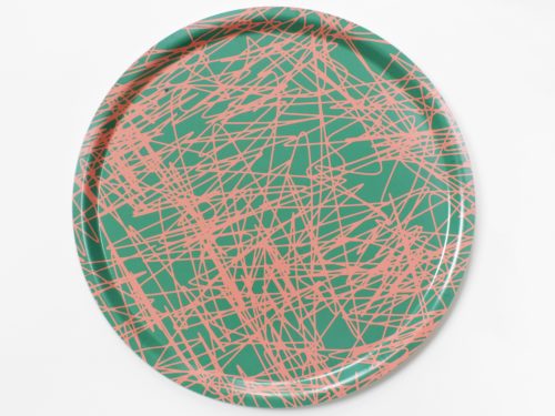 Tray round Plumes. Ø38 cm, green + pink.