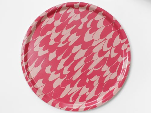 Tray round Feathers. Ø38 cm, red + nude.