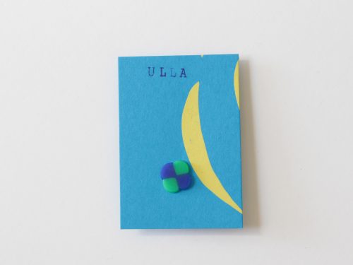 Klavertje vier, mini broche. Groen + blauw