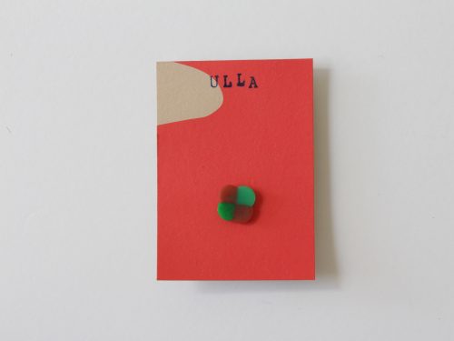 Klavertje vier, mini broche. Groen + bruin.
