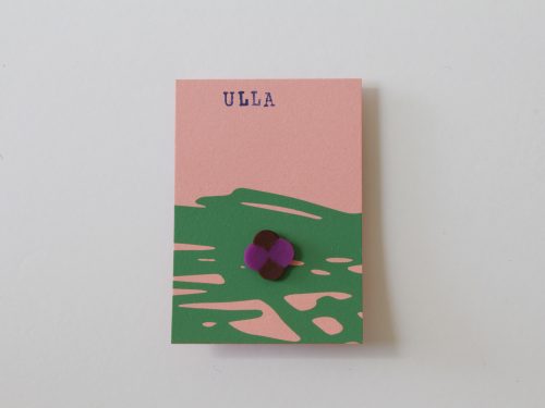 Klavertje vier, mini broche. Paars + zwart.