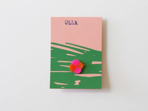 Klavertje vier, mini broche. Oranje + roze