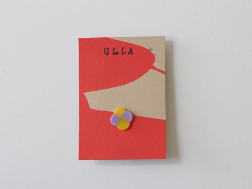 Klavertje vier, mini broche. Geel + lila.